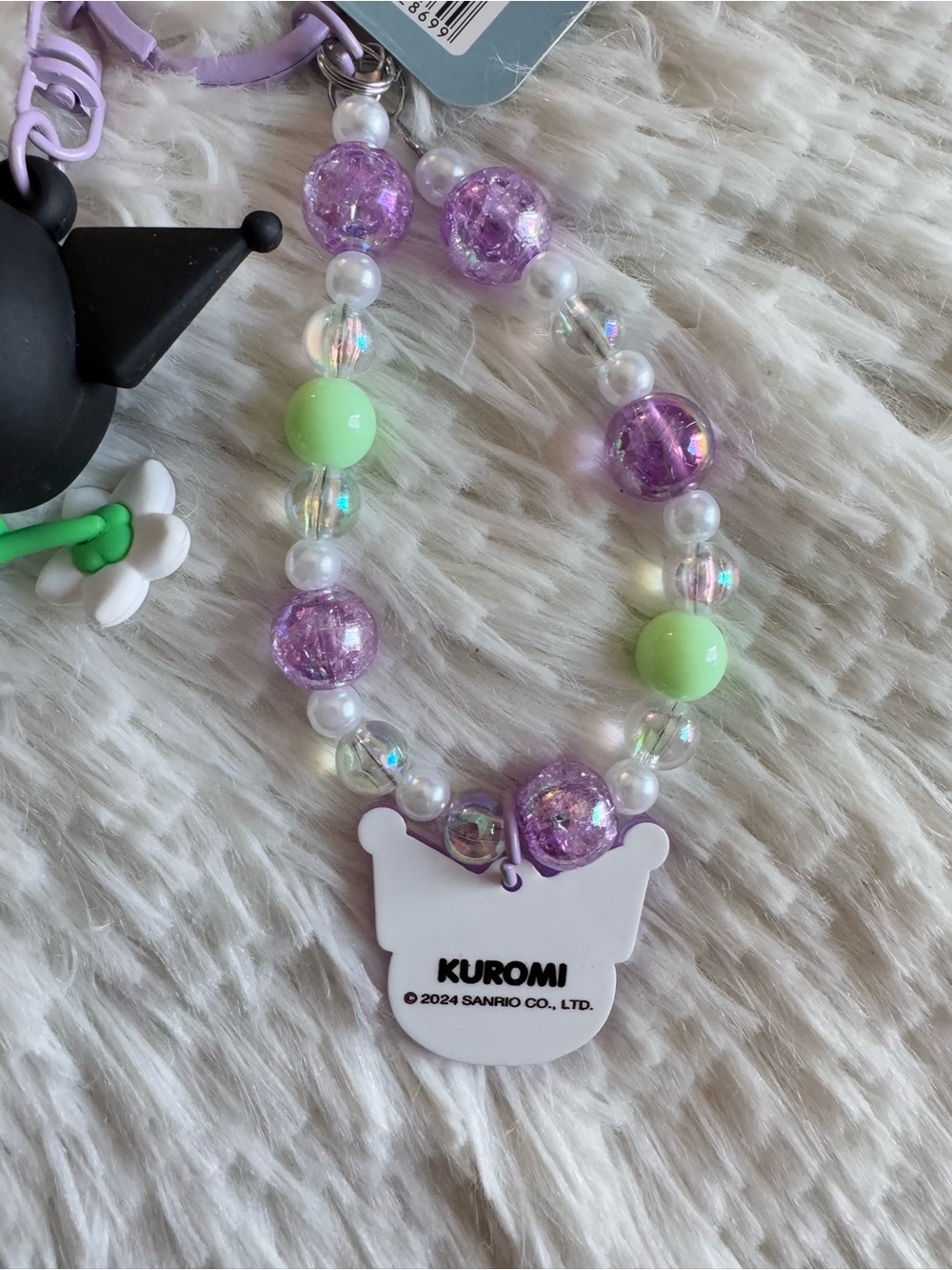 Sanrio licensed Kuromi flower collection Keychain Charm with Beaded Bracelet - Picture 7 of 8